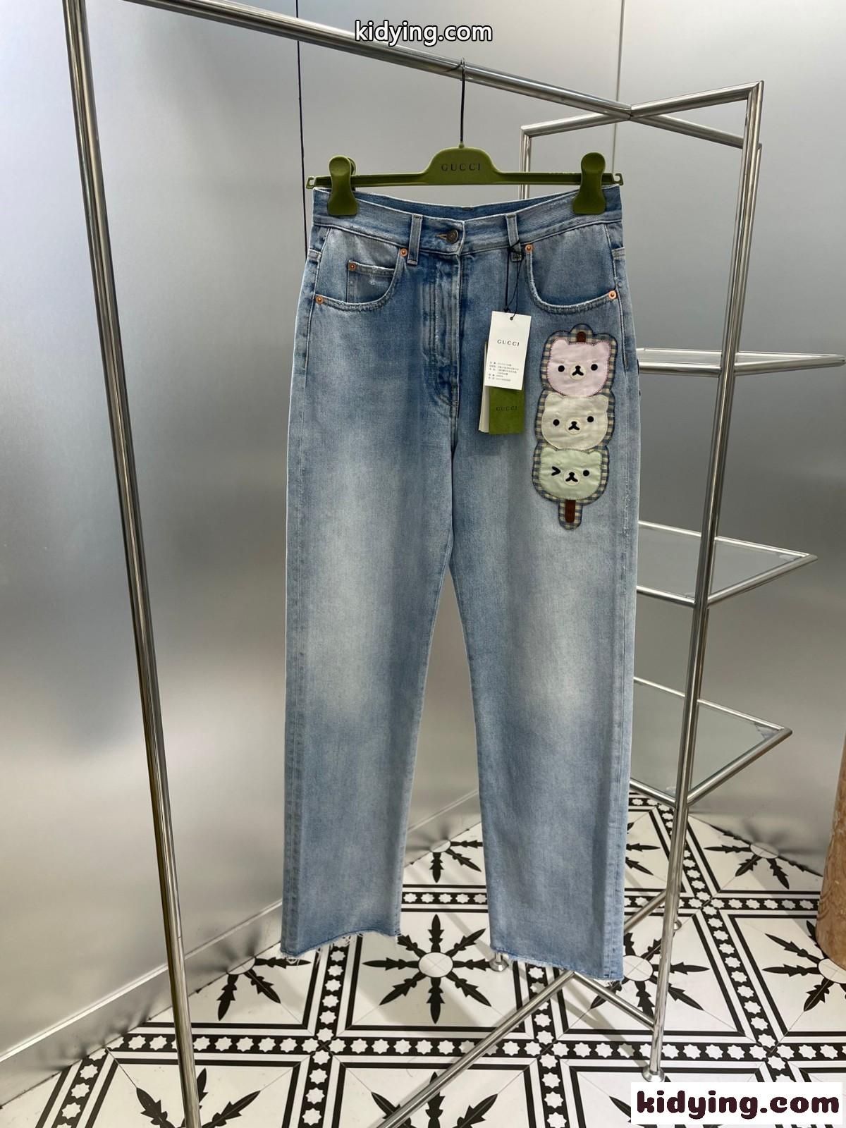 アニマル 刺繍入り デニムパンツ グッチ ジーンズ コピー レディース-0