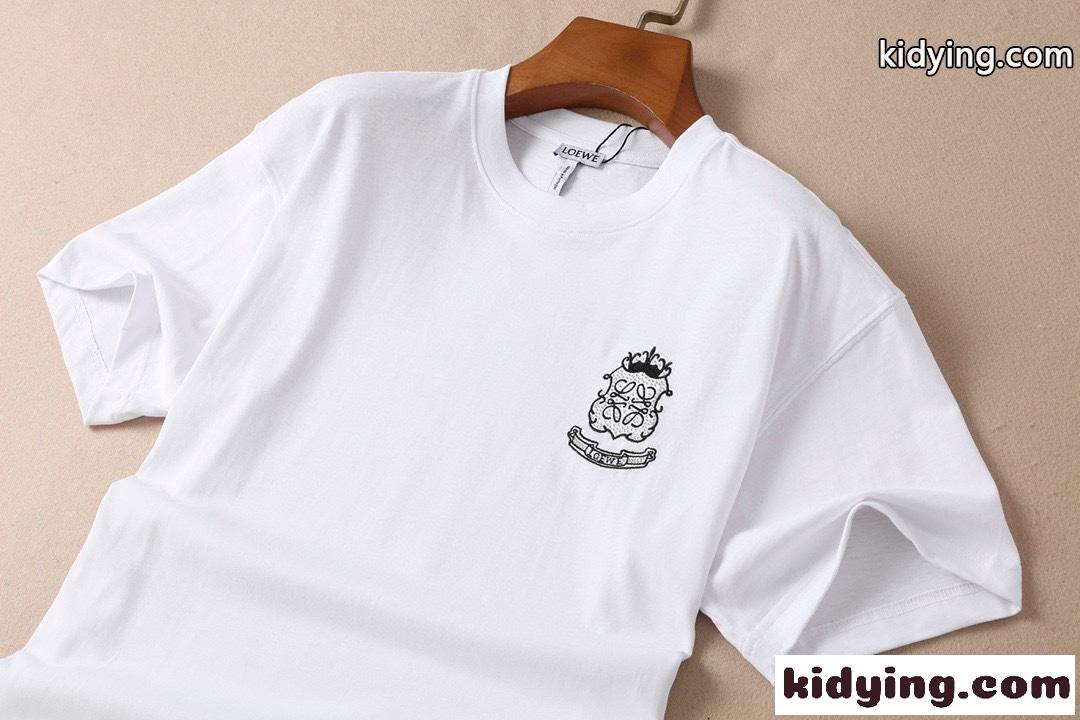おしゃれ プリント ラウンドネック ロエベ  半袖tシャツ コピー  着心地いい メンズ カジュアル ホワイト ブラック-4