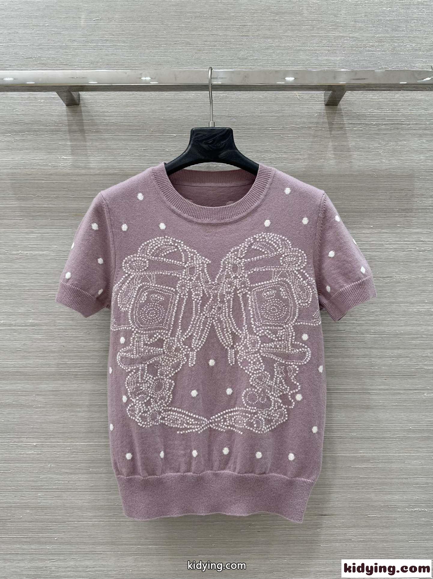 着心地抜群♪刺繍入り 半袖セーター エルメス ニットウェア コピー ピンク-2
