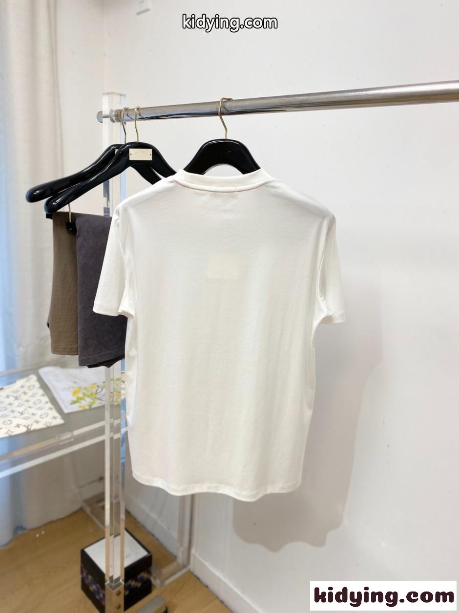 シンプル プリント クルーネック エルメス Tシャツ 偽物 半袖Tシャツ ホワイト-4