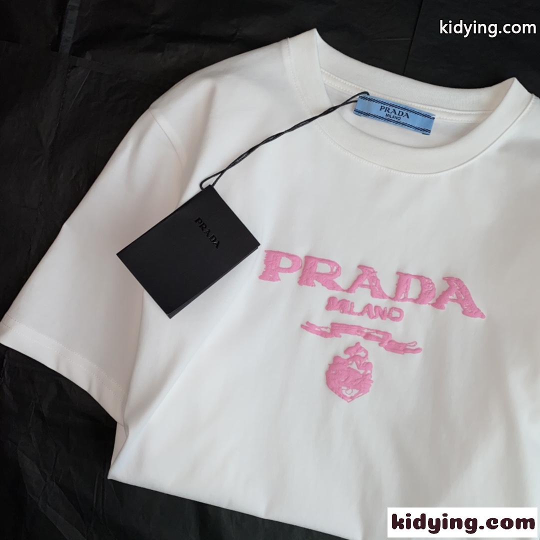 おしゃれ 定番 人気 ロゴ 刺繍 プラダ 半袖tシャツ コピー クルーネック 合わせやすい トップス-0
