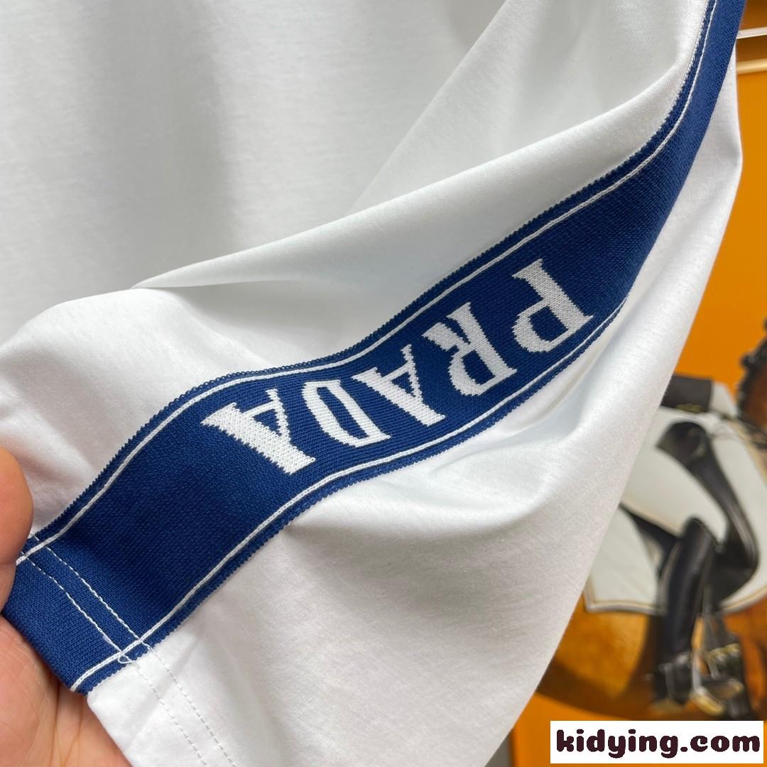 シンプル 合わせやすい ロゴ プラダ 半袖tシャツ コピー クルーネック 柔らかい 着心地いい トップス-4