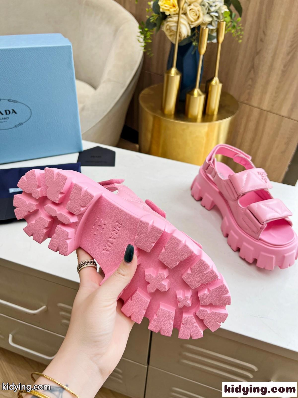 大人気 厚底 レディースシューズ プラダ サンダル コピー ピンク-2