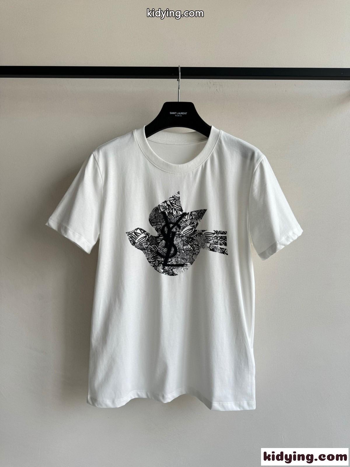 シンプル ロゴ プリント 半袖Tシャツ イヴ・サンローラン Tシャツ コピー ホワイト-0