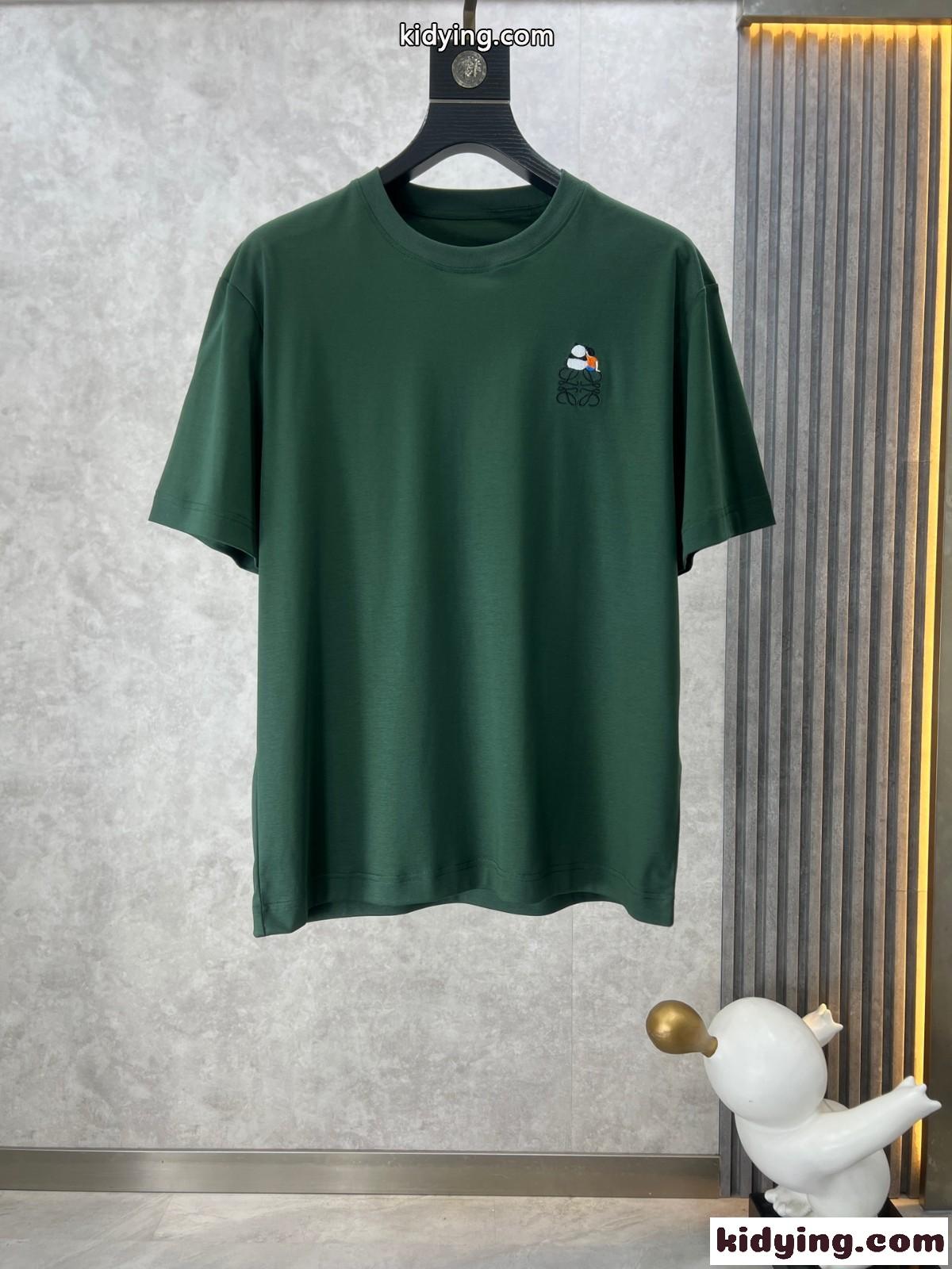 ベーシック カジュアル コットン 半袖Tシャツ ロエベ Tシャツ コピー ユニセックス グリーン-0