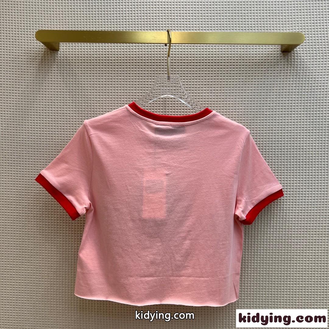 adidas x Gucci クロップドTシャツ Vネック ロゴ プリント グッチ Tシャツ コピー 半袖 トップス-2