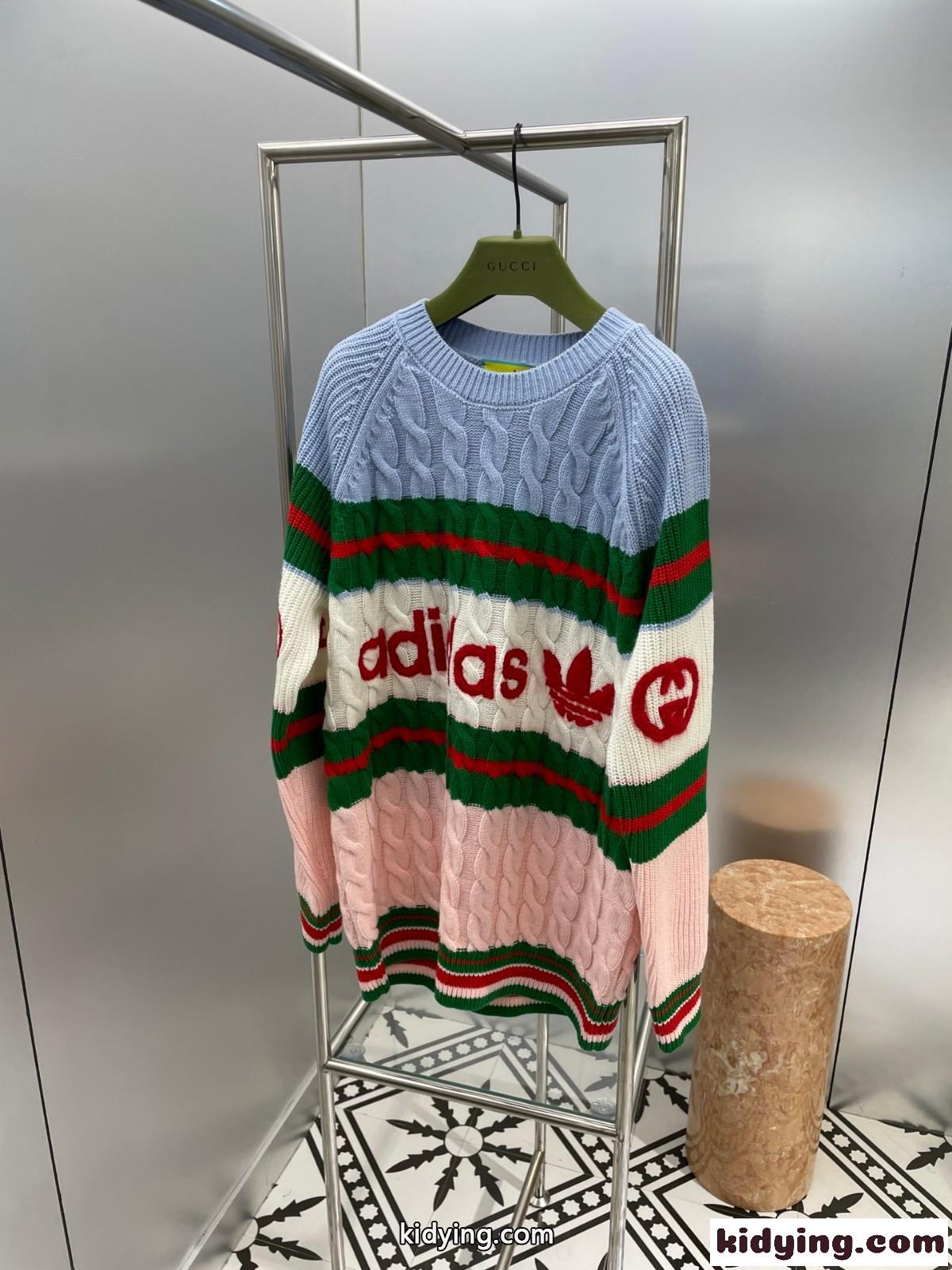 人気 adidas x Gucci ウール セーター グッチ セーター コピー クルーネック 長袖-1