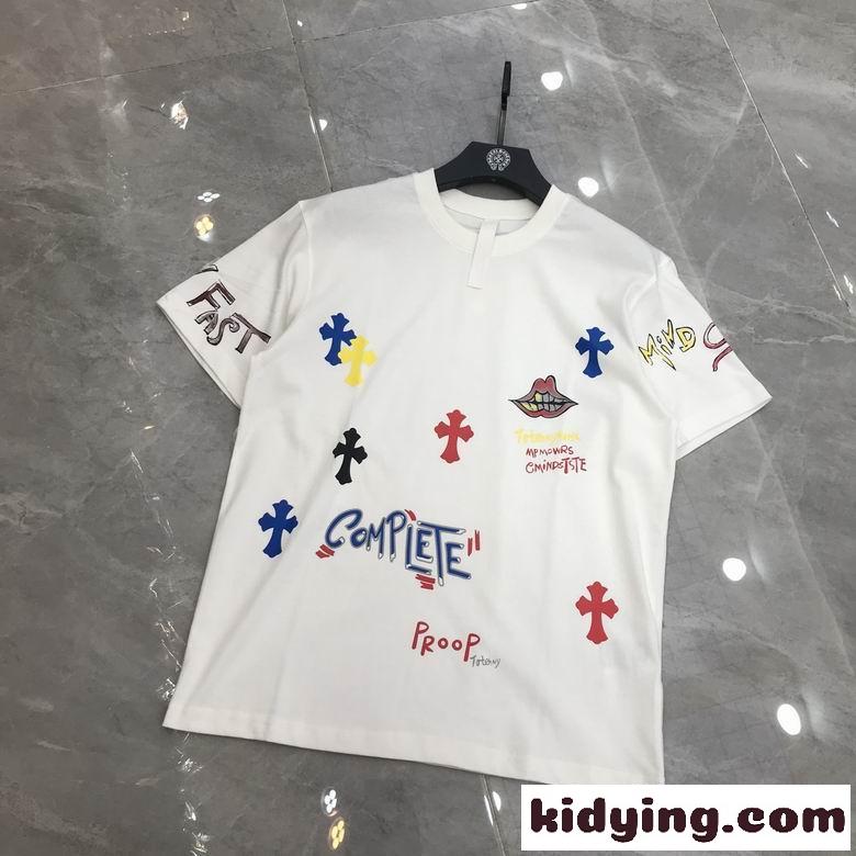 オシャレ ロゴ クルーネック 着心地抜群 柔らかい 通気性 クロムハーツ 半袖Tシャツ コピー カジュアル ホワイト ブラック-2