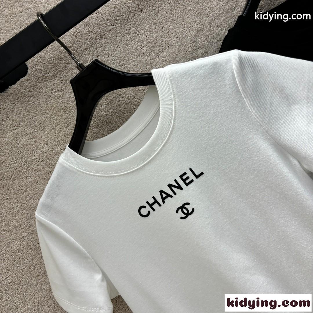 シンプル ロゴ クルーネック シャネル Tシャツ コピー 半袖Tシャツ 合わせやすい-1