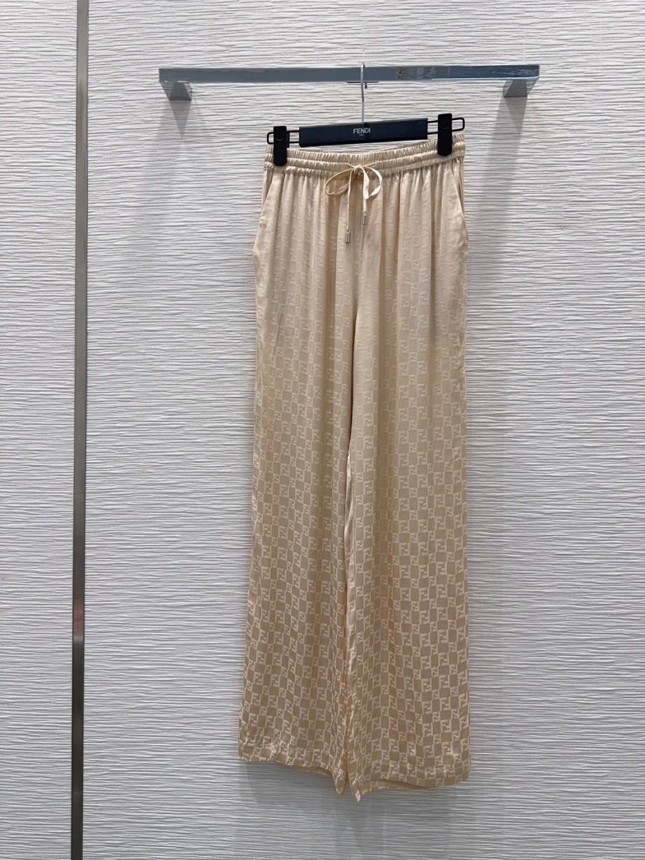 エレガント FFロゴ ジャガード ワイドパンツ フェンディ パンツ 偽物 ベージュ-0