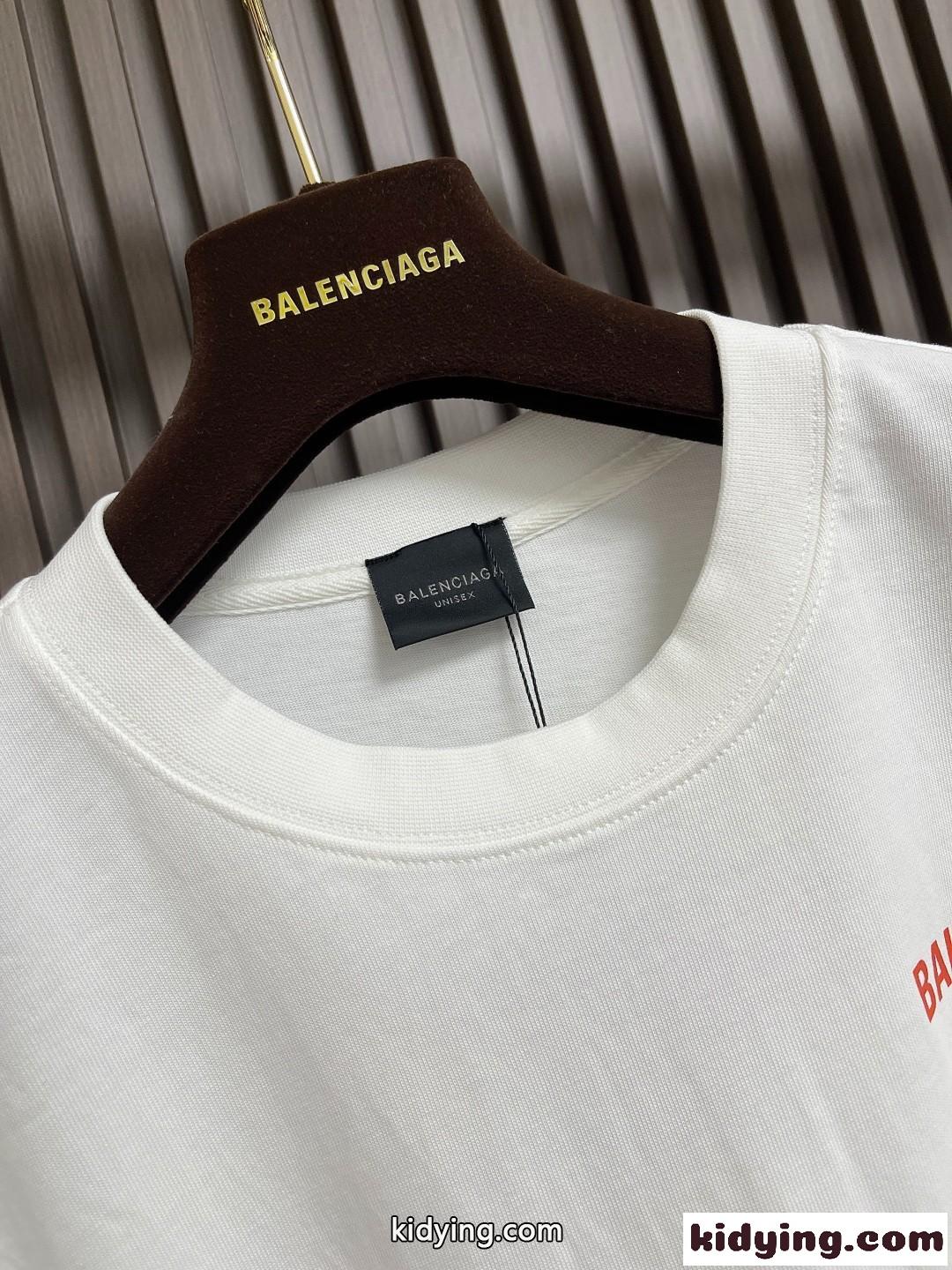 ベーシック ロゴプリント 長袖Tシャツ バレンシアガ Tシャツ 偽物 コットン ホワイト-2