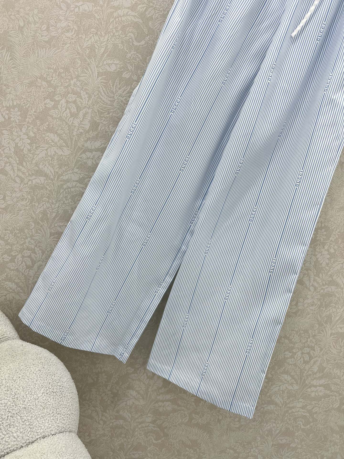 春夏 爽やか ストライプ ドロストパンツ グッチ パンツ コピー ブルー-4