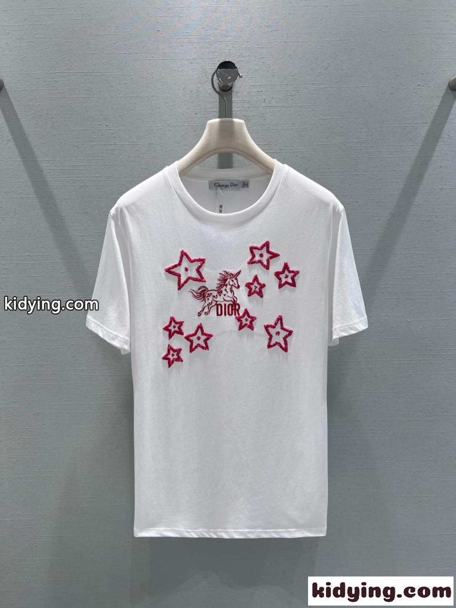 刺繍入り コットン 半袖Tシャツ クリスチャン・ディオール Tシャツ コピー ホワイト-1