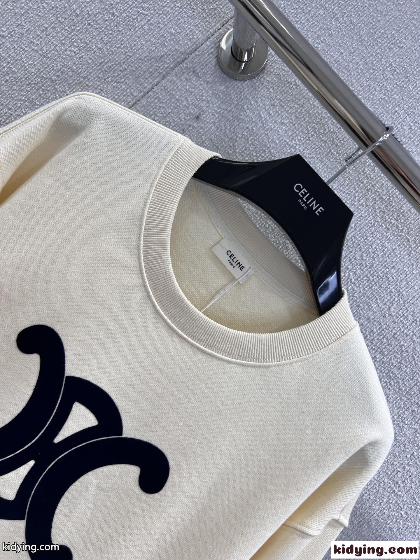 定番 カジュアル コットン スウェットシャツ セリーヌ Tシャツ 偽物 ベージュ-2