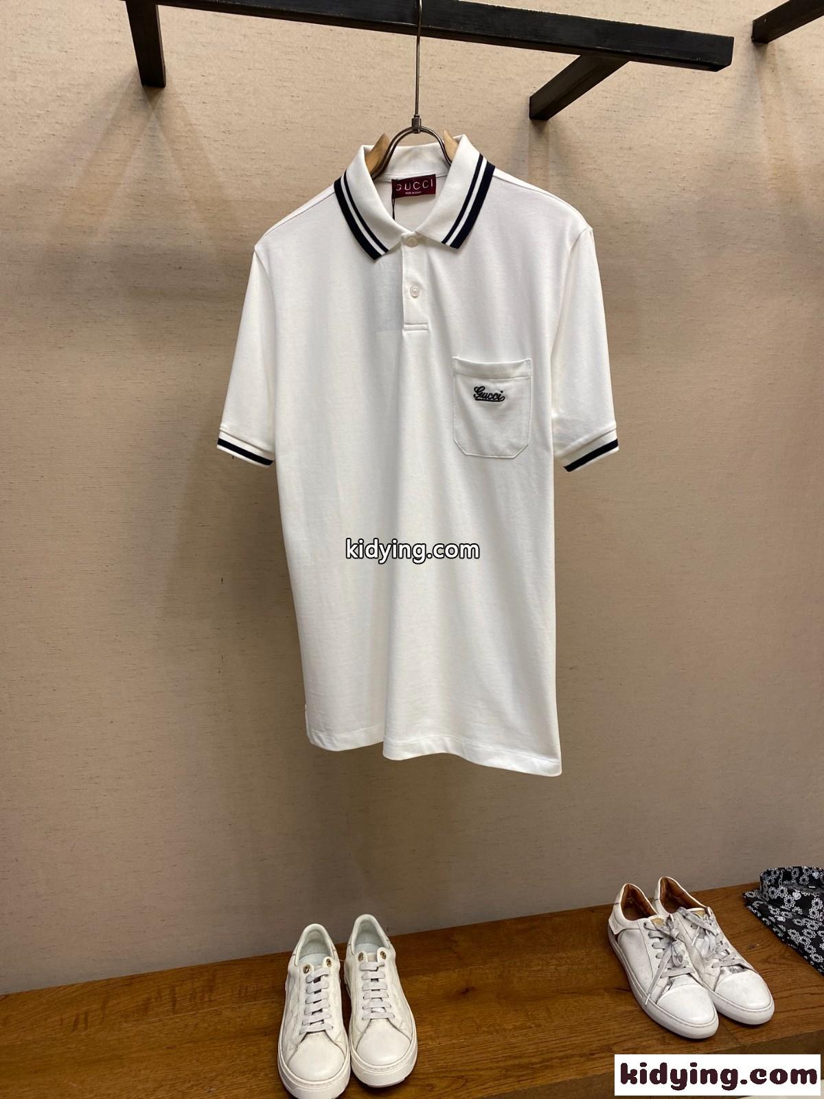 カジュアル コットン 半袖 ポロシャツ グッチ Tシャツ コピー メンズ トップス ホワイト-1