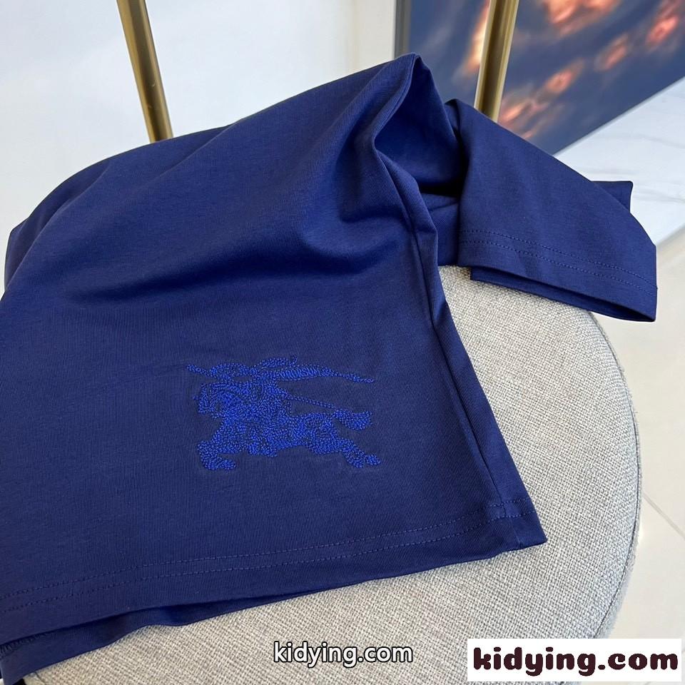 カジュアル ロゴ刺繍 クルーネック バーバリー 半袖Tシャツ コピー ブルー-5