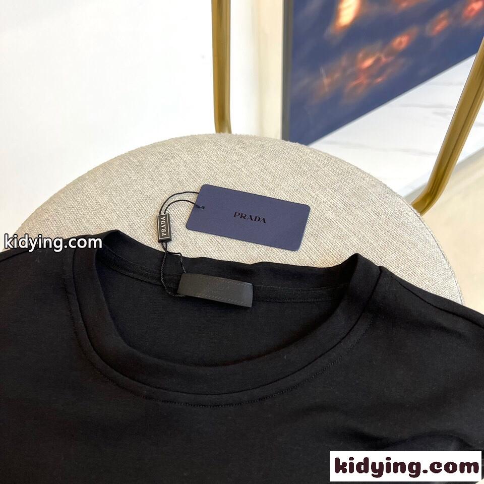 シンプル ロゴ 合わせやすい クルーネック 長袖Tシャツ プラダ Tシャツ コピー ブラック-2