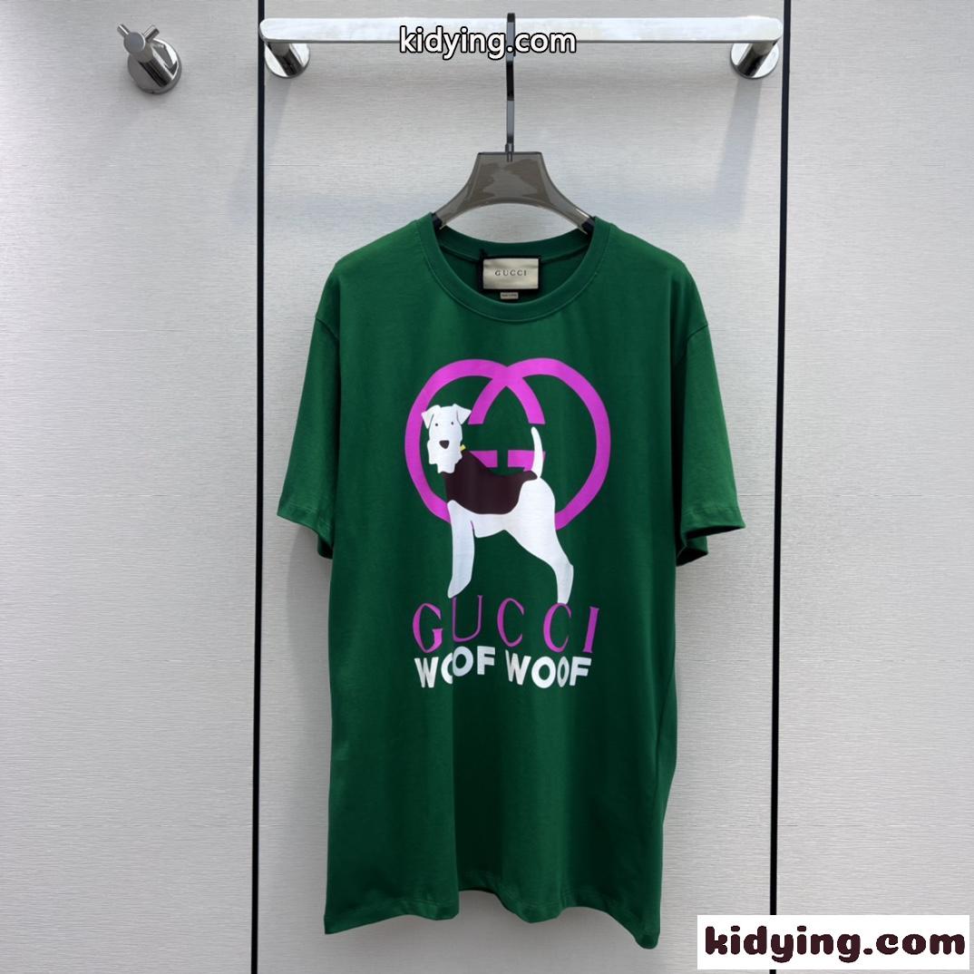 23SS 新作 グッチ WOOF WOOF プリント コットン Tシャツ スーパーコピー ユニセックス-0
