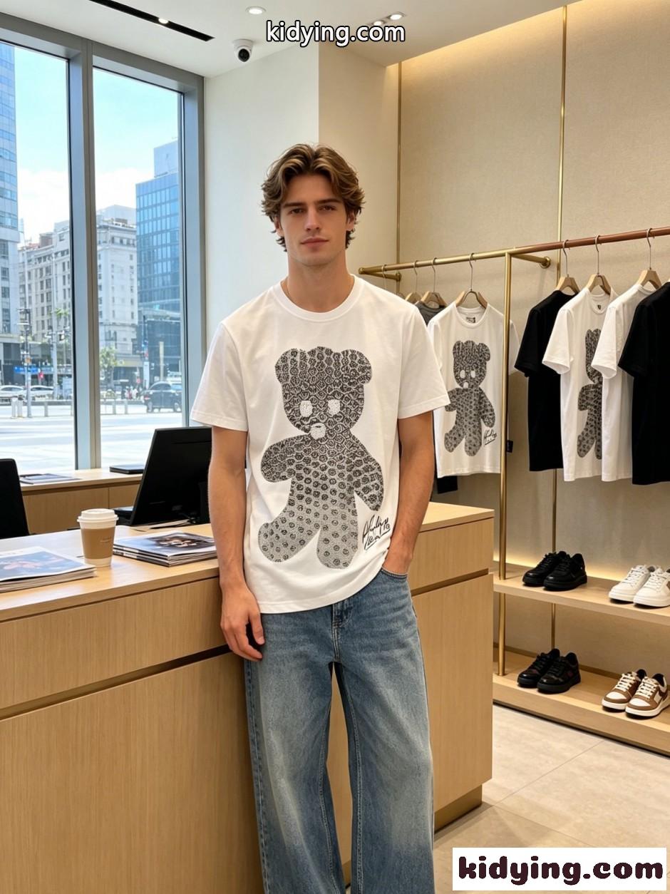 注目される ベアモチーフ 半袖Tシャツ フィリッププレイン Tシャツ 偽物 クルーネック-0