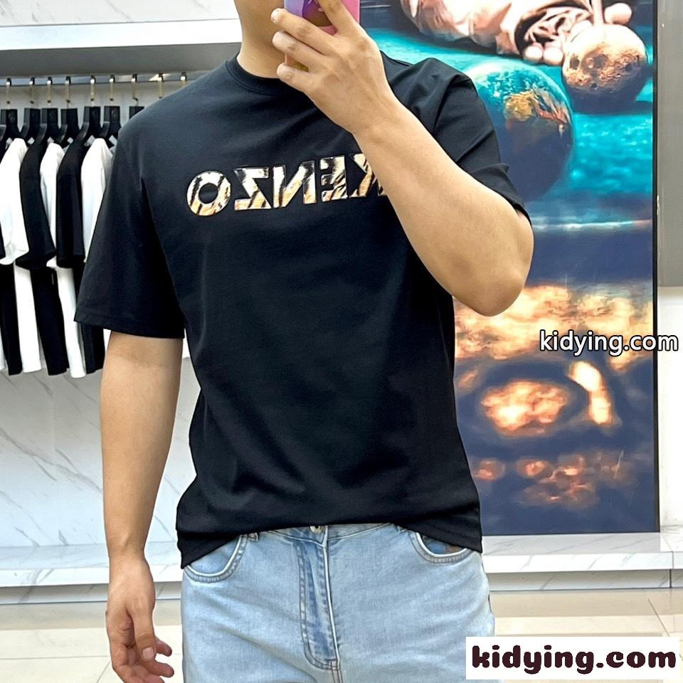 シンプル ロゴ 半袖Tシャツ ケンゾー Tシャツ コピー クルーネック ブラック-1