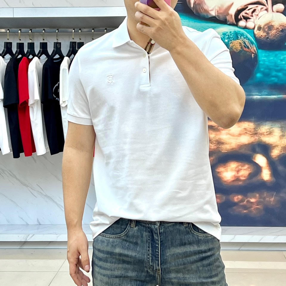 洗練された コットンピケ ポロシャツ バーバリー 半袖Tシャツ コピー ホワイト-1