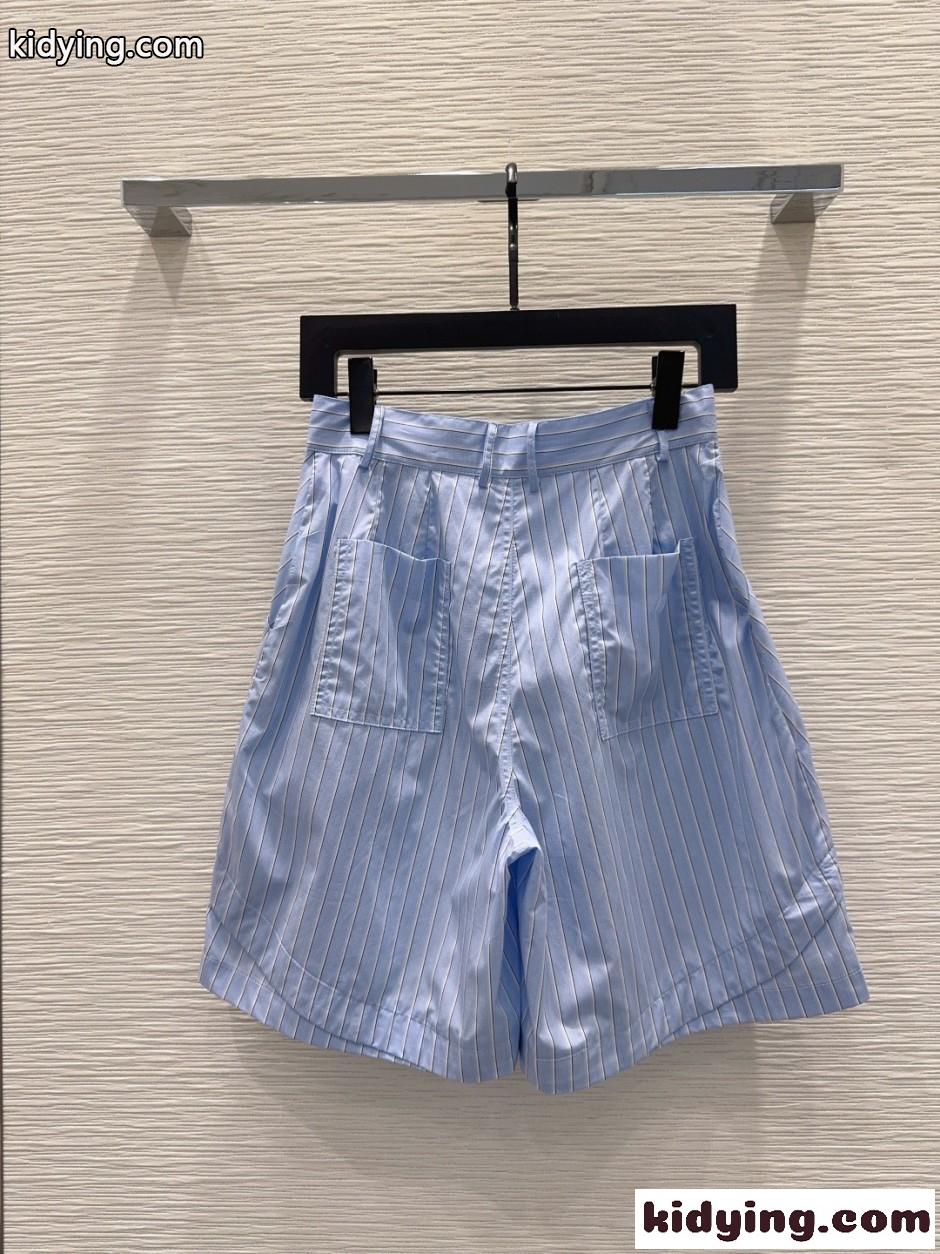 コットン ストライプ ショートパンツ ロエベ パンツ 偽物 ブルー-4