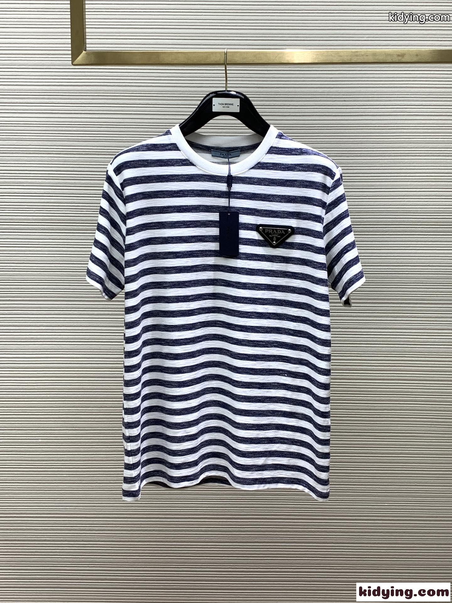 プラダ Tシャツ コピー 定番 カジュアル ストライプ 半袖Tシャツ-0