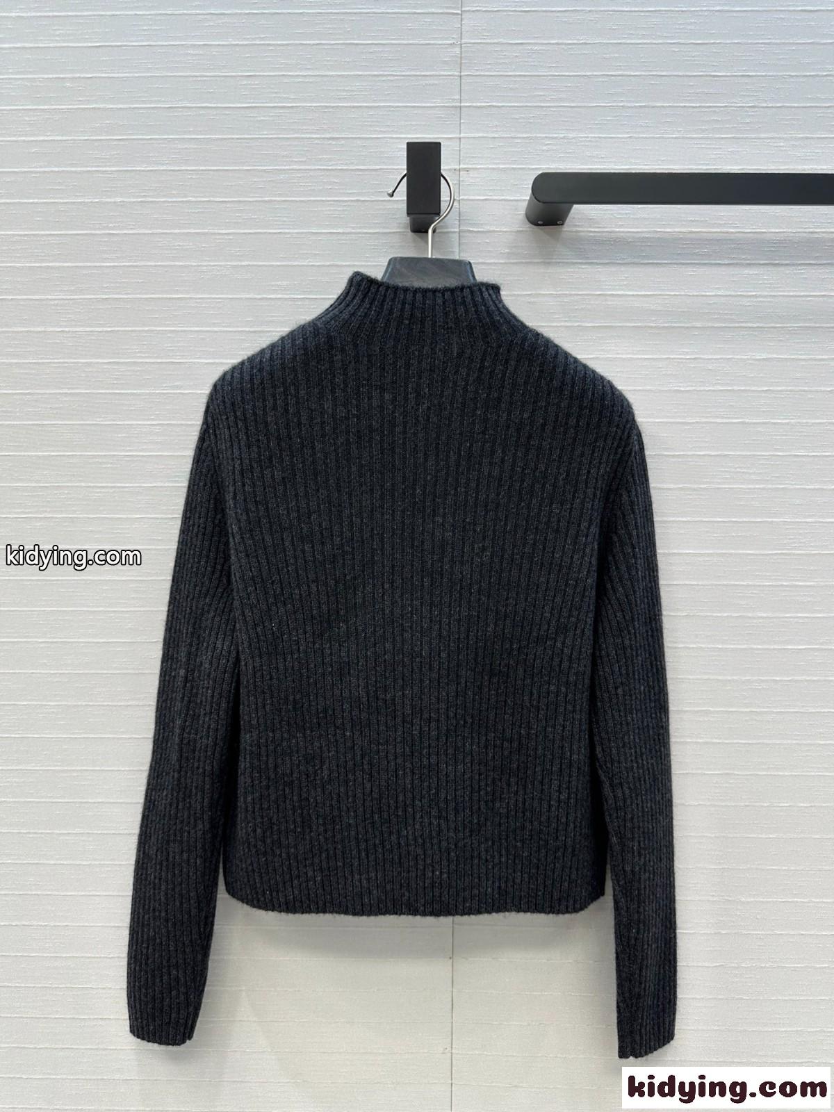 シンプル 上品 ハイネック リブ編みニットトップス エルメス セーター コピー ブラック-4
