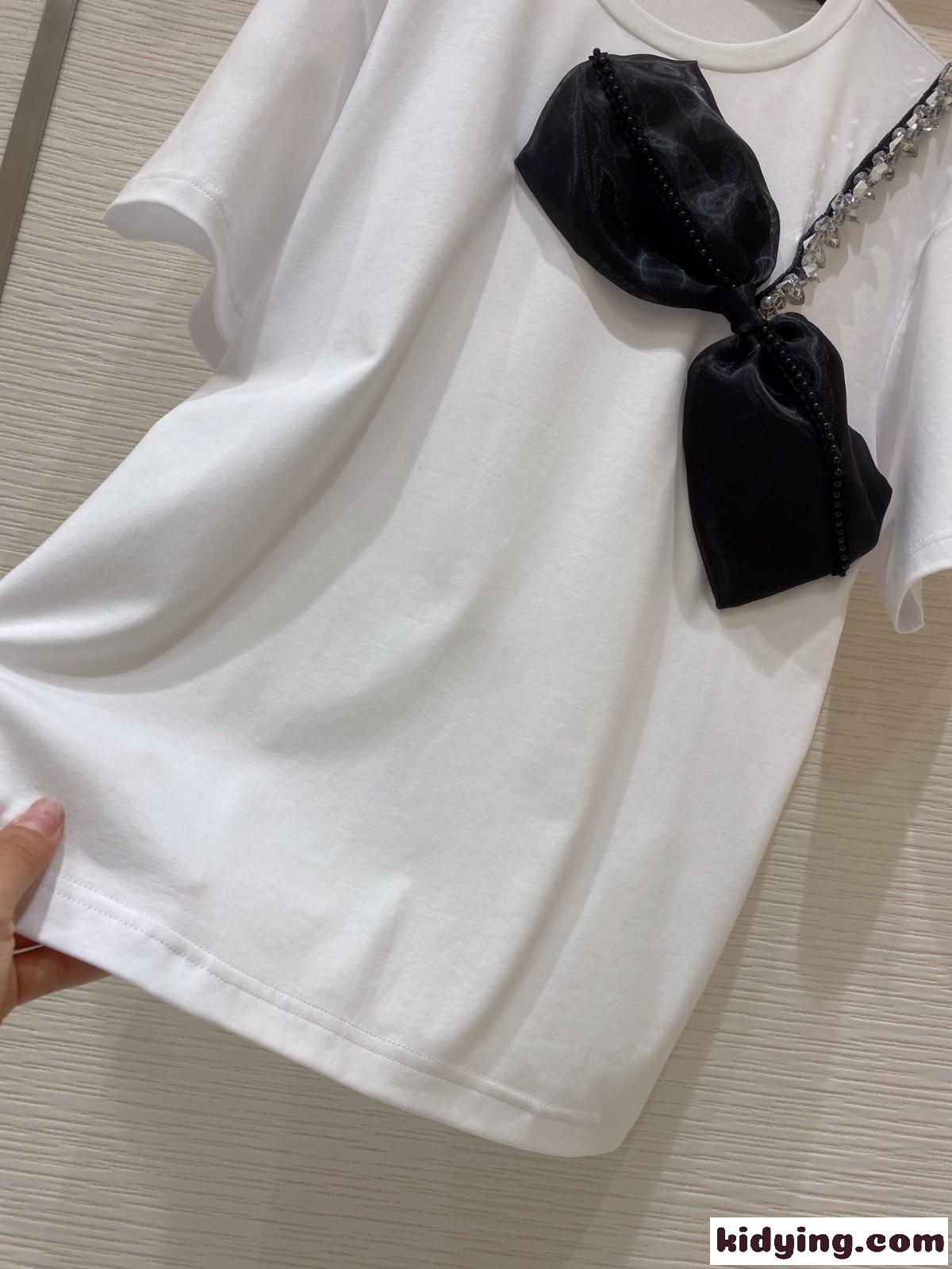 カジュアル ゆったり 可愛い リボン クルーネック ミュウミュウ 半袖tシャツ コピー 着心地いい 春夏 トップス-4