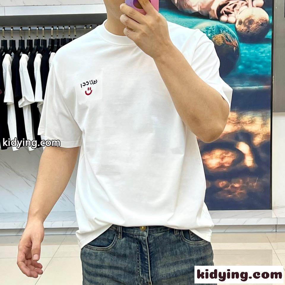 洗練された シンプル 刺繍入り 半袖Tシャツ グッチ Tシャツ 偽物 合わせやすい ホワイト-1