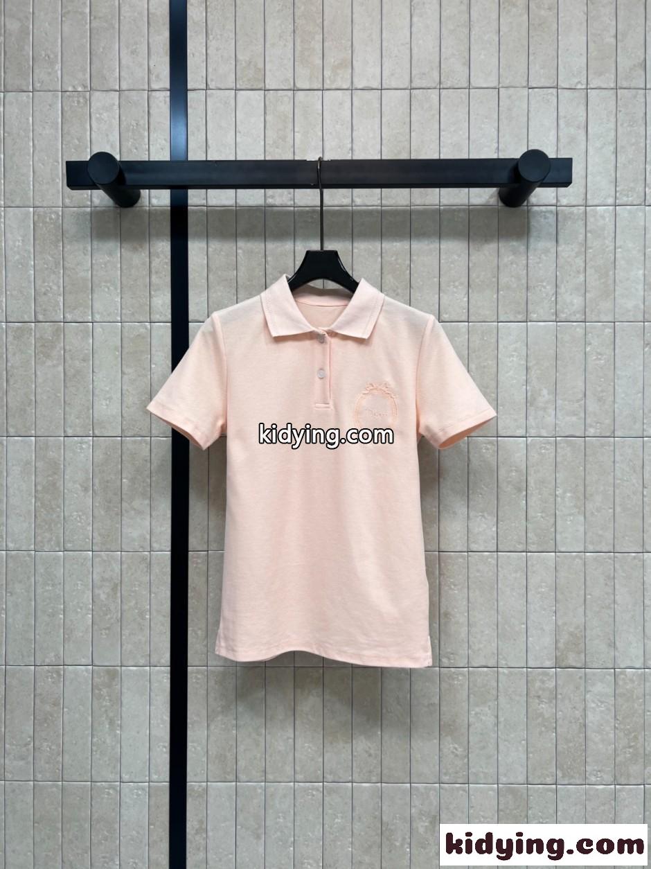 シンプル ロゴ刺繍 ポロシャツ クリスチャン・ディオール Tシャツ 偽物 ピーチピンク-0