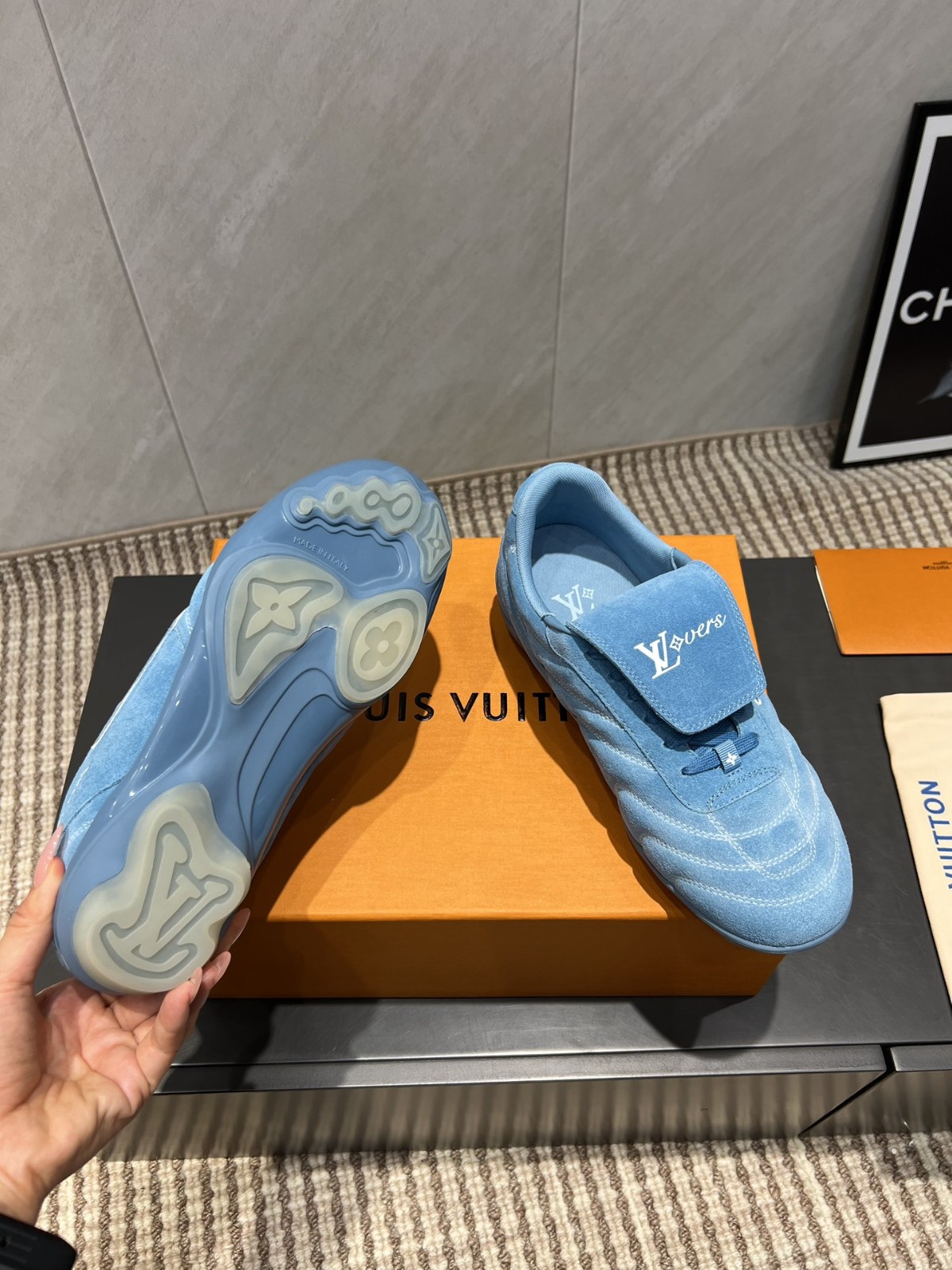 爽やか LV フットプリント サッカー ルイヴィトン スニーカー スーパーコピー ブルー-4