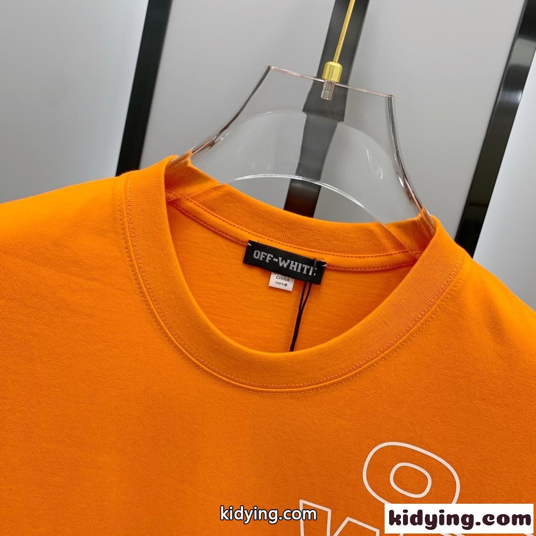 オフホワイト Tシャツ コピー カジュアル ロゴ入り コットン 半袖Tシャツ オレンジ-2