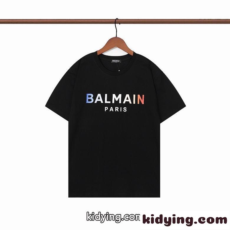 グラデーション ロゴ プリント おしゃれ バルマン Tシャツ コピー 半袖 クルーネック トップス-0