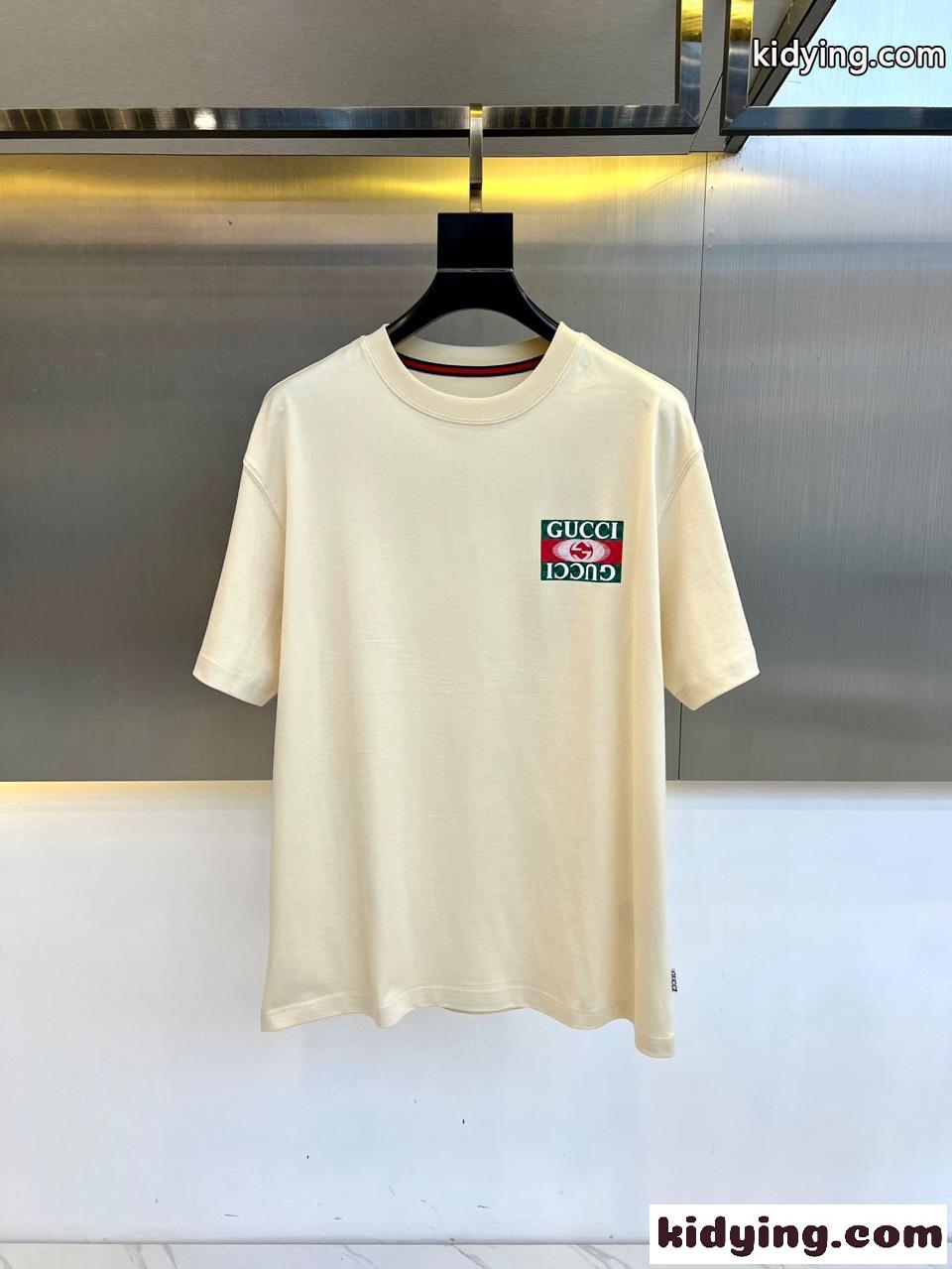 定番 カジュアル ロゴ コットン 半袖Tシャツ グッチ Tシャツ コピー ベージュ-0