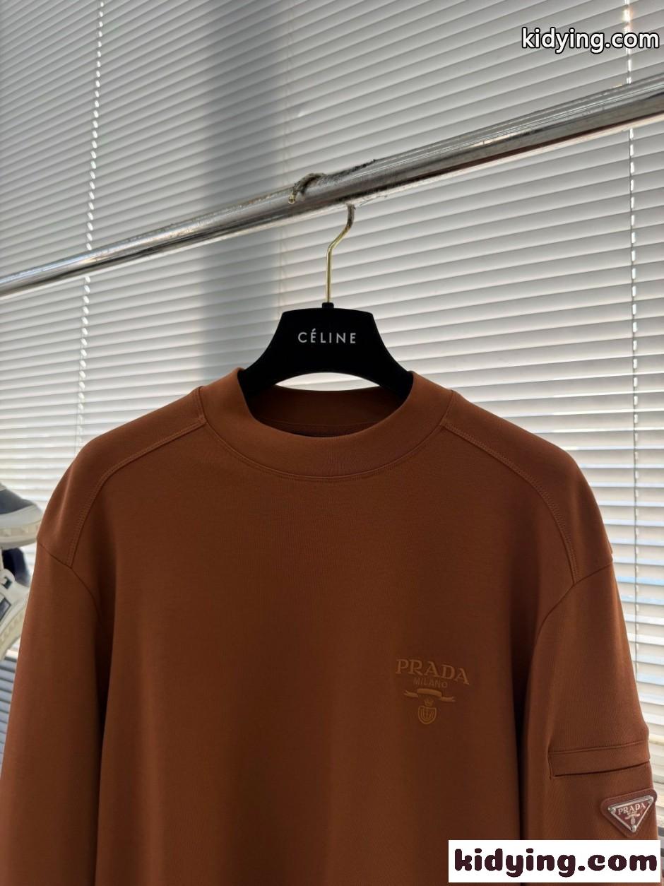シンプル カジュアル スウェットシャツ プラダ Tシャツ 偽物 ブラウン-0
