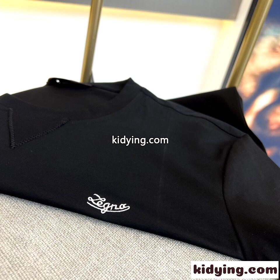 シンプル カジュアル 刺繍入り エルメネジルド・ゼニア 半袖Tシャツ コピー ブラック-2
