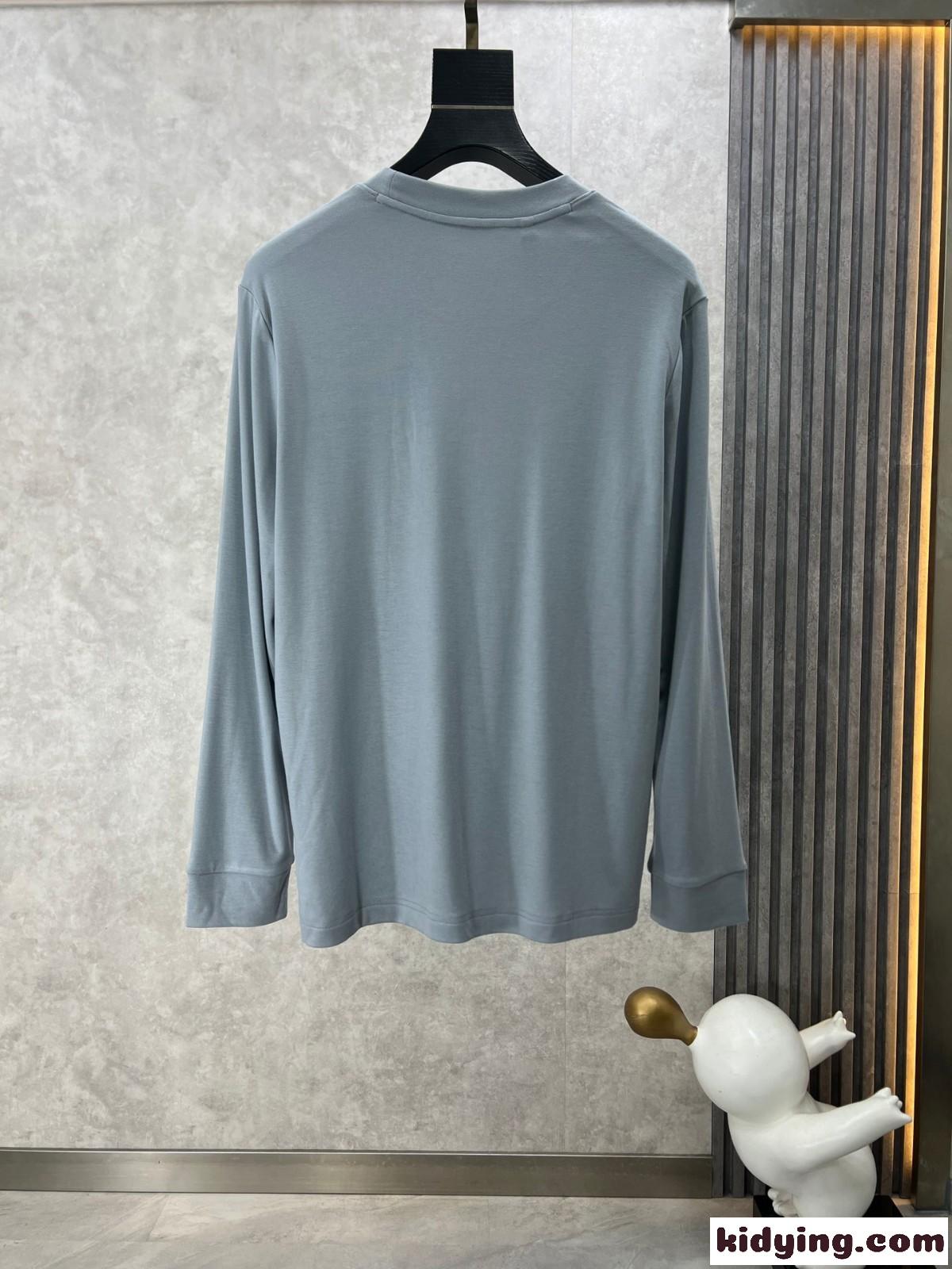 ベーシック 合わせやすい 長袖Tシャツ エルメネジルド・ゼニア Tシャツ コピー グレー-1