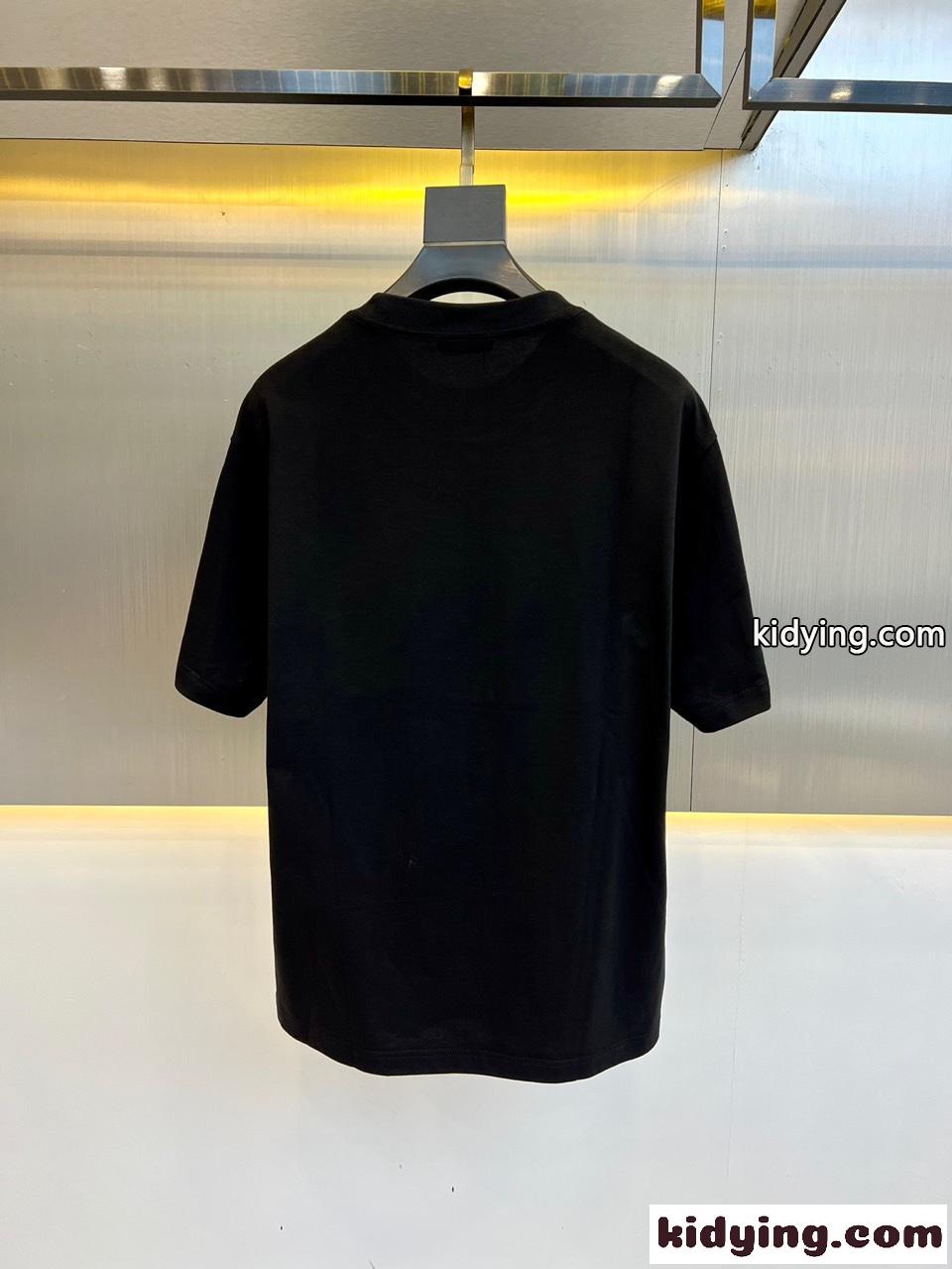 Vロゴ 刺繍入り コットン 半袖Tシャツ ヴァレンティノ Tシャツ コピー メンズ ブラック-4