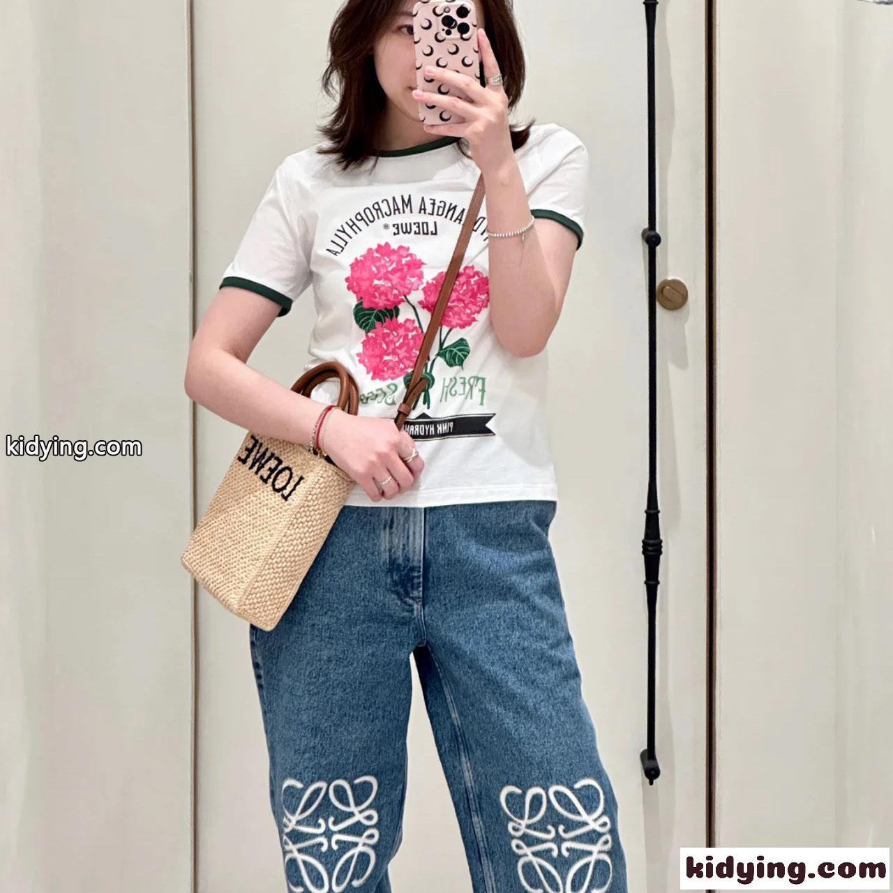 春夏 定番 クルーネック フラワープリント 半袖Tシャツ ロエベ Tシャツ コピー レディース-3