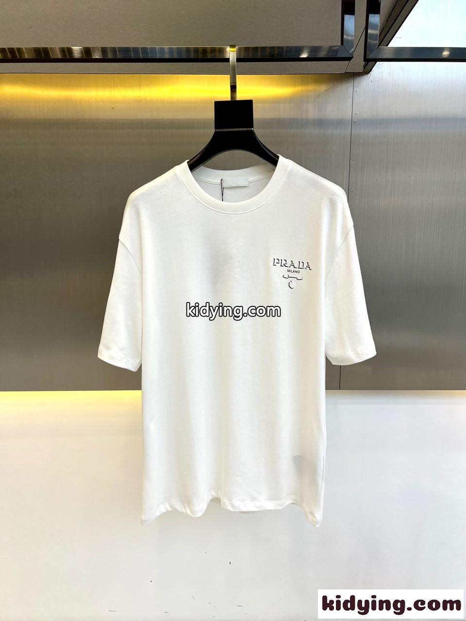 ベーシック カジュアル 快適 半袖Tシャツ プラダ Tシャツ コピー ホワイト-0