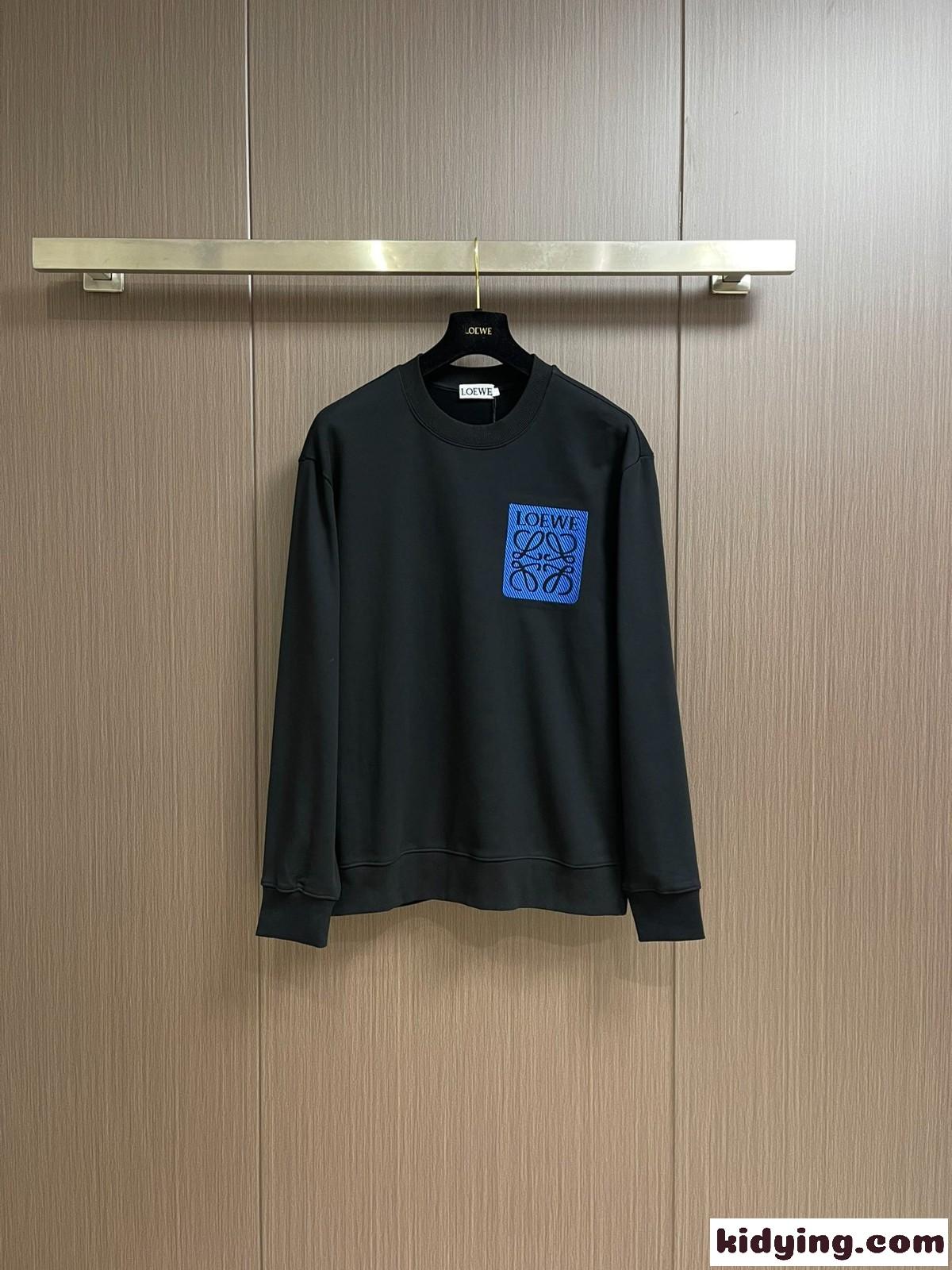 ユニセックス コットン スウェットシャツ ロエベ Tシャツ コピー ブラック-0