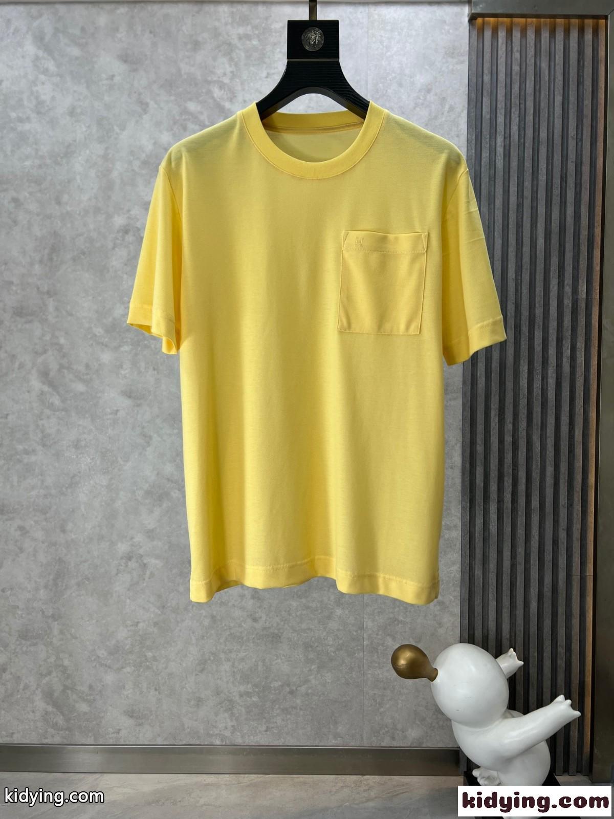 定番 人気 合わせやすい 半袖Tシャツ エルメス Tシャツ コピー イエロー-1