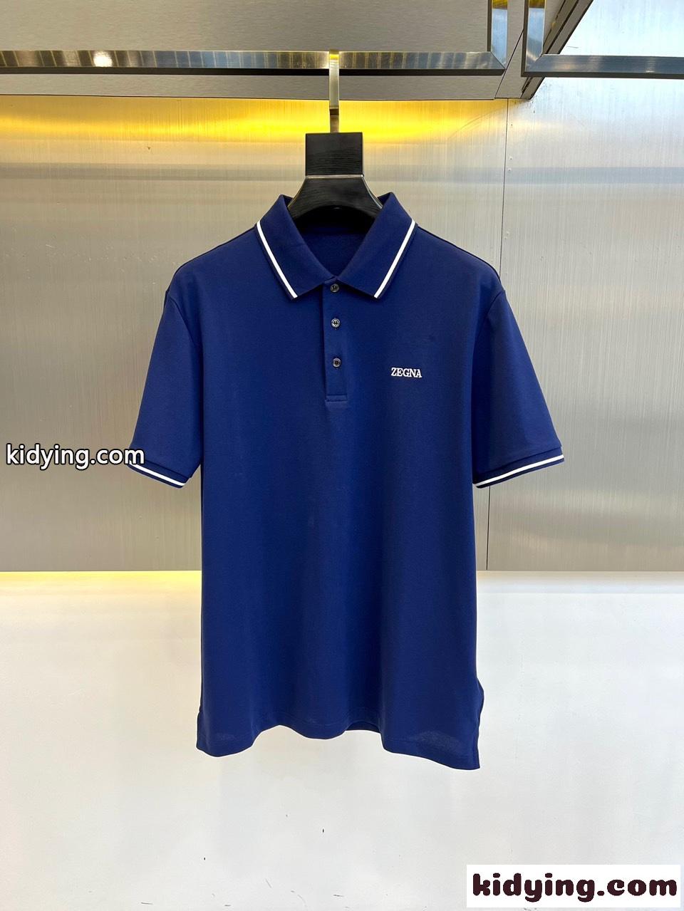 エルメネジルド・ゼニア 半袖Tシャツ コピー ロゴ コットンピケ メンズ ポロシャツ ブルー-0