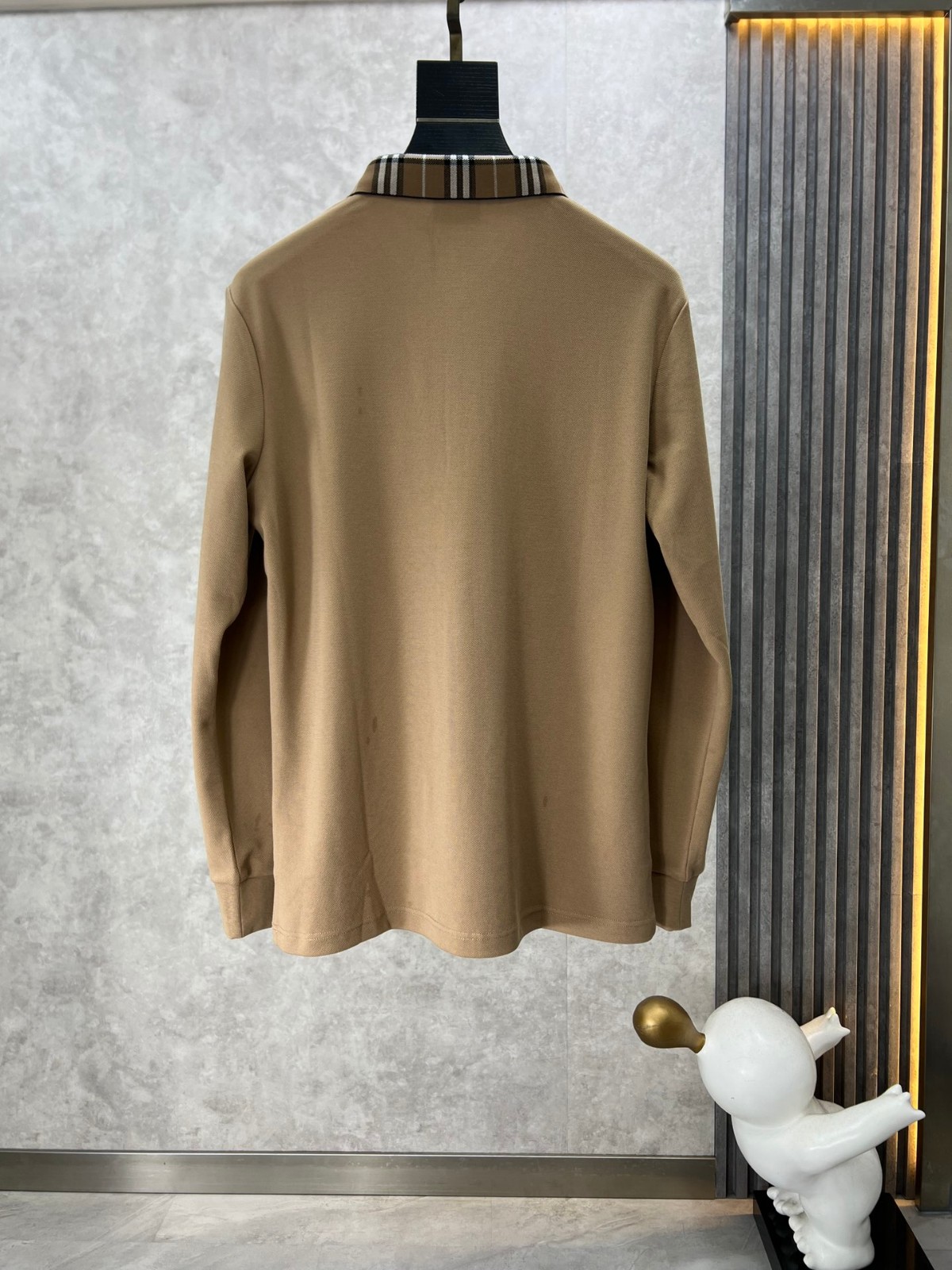 チェックカラー ロングスリーブ ポロシャツ バーバリー Tシャツ コピー カーキ-1