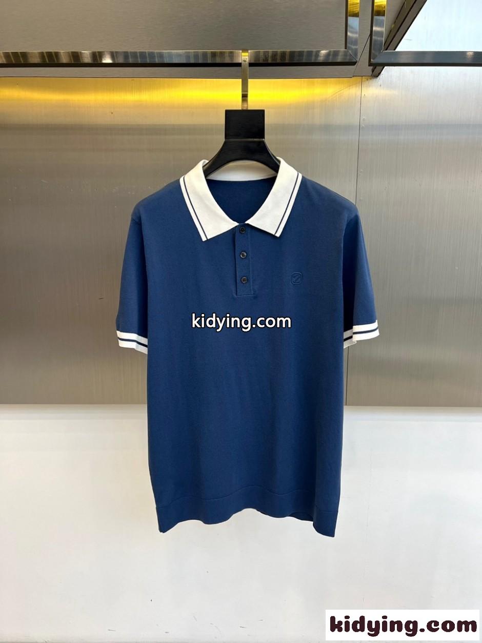 定番 カジュアル 配色 ポロシャツ エルメネジルド・ゼニア Tシャツ 偽物 ブルー-1