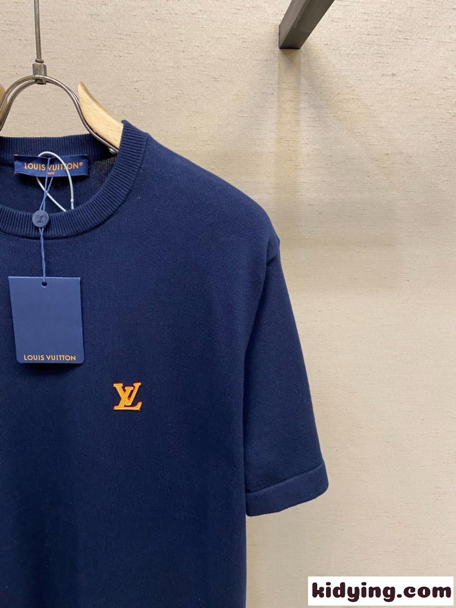 ショートスリーブ クルーネック ウィズ シグネチャー ルイ・ヴィトン Tシャツ コピー ネイビー-1