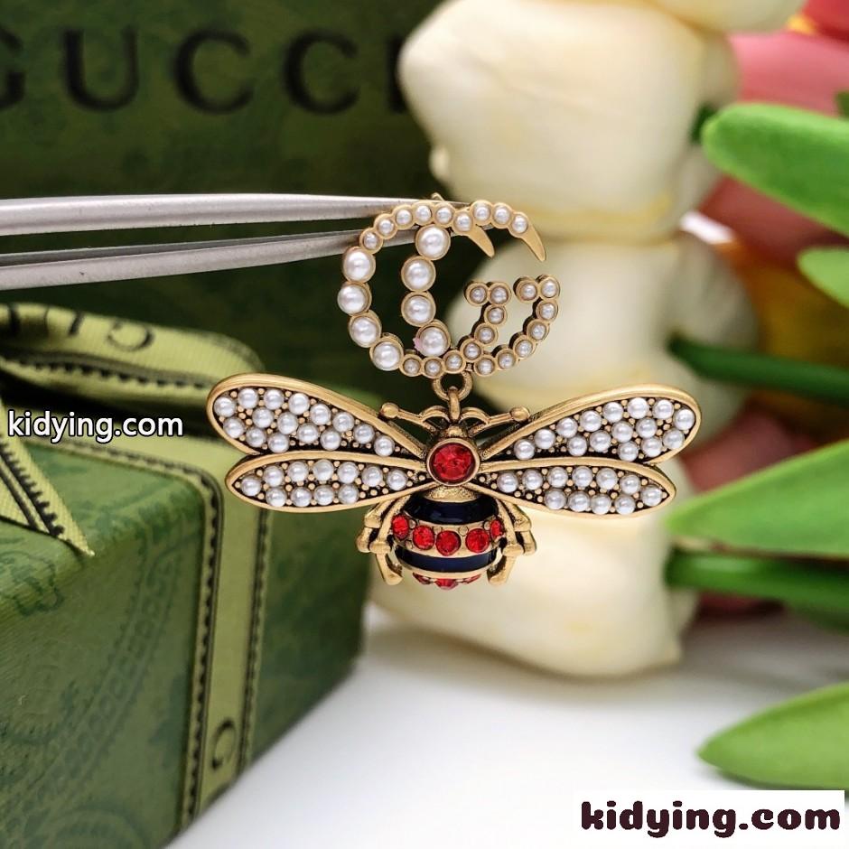 GUCCI グッチ ダブルG & ビー ピアス 偽物 パール ラインストーン-0