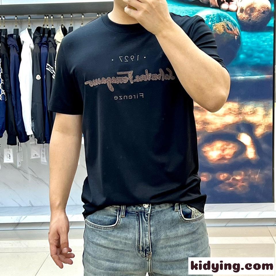 シンプル ロゴ入り 半袖Tシャツ サルヴァトーレ・フェラガモ Tシャツ コピー ブラック-1