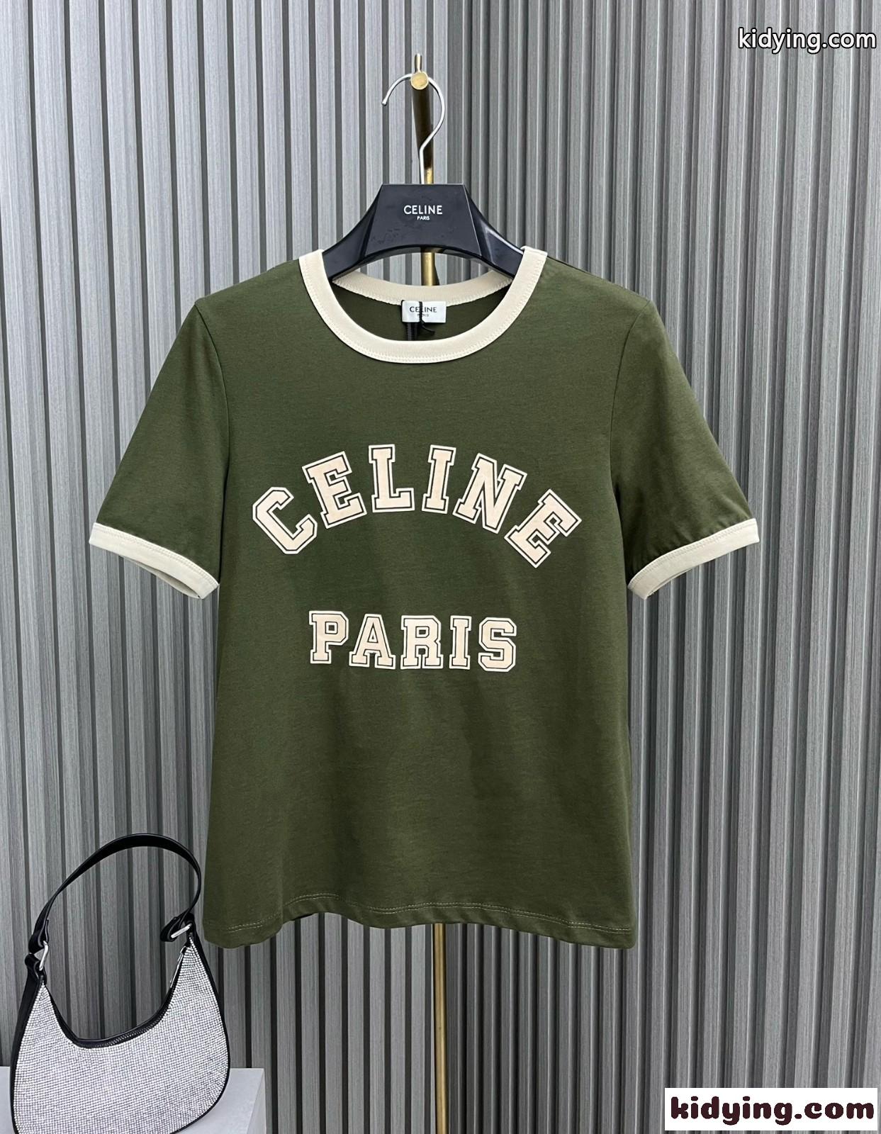 セリーヌ Tシャツ コピー 人気 おしゃれ クルーネック ロゴ コットン 半袖Tシャツ-1